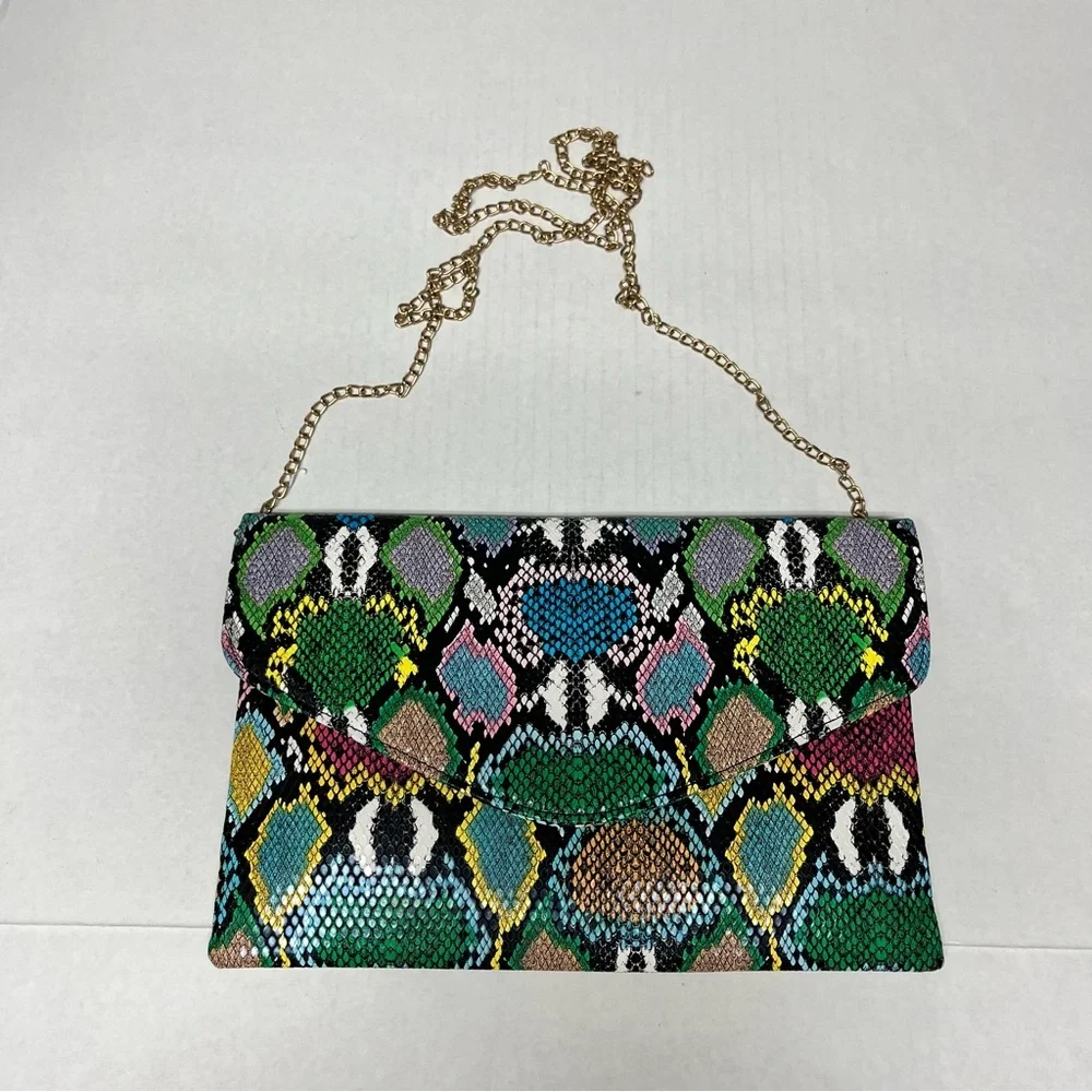 Multicolor color pop faux Snakeskin chain Crossbody Clutch Bag going out party - Picture 7 of 13